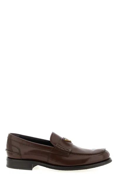 Prada Logo Loafers In Brown