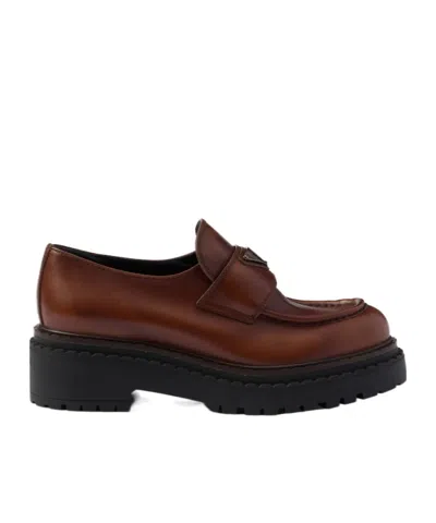 Prada Logo Loafers In Brown