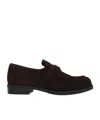 Prada Enamel Triangle-logo Suede Loafers In Brown