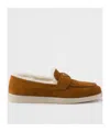 Prada Loafer Aus Wildleder Und Lammfell In Brown