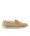 Prada St Tropez Suede Shearling Loafers In Brown