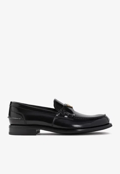Prada Logo Loafers In Patent Leather In Black