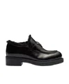 Prada Shearling-trim Leather Loafers In Black