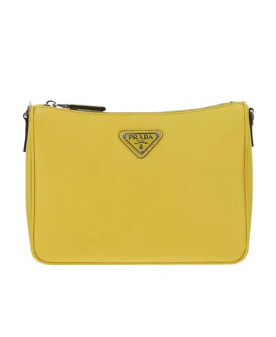 Prada Logo Logo Shoulder Bag In Yellow