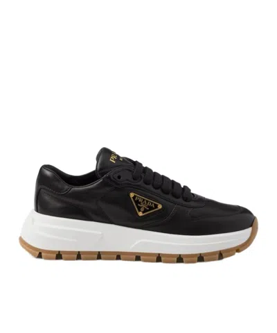 PRADA PRADA LOGO PLAQUE LACE-UP SNEAKERS