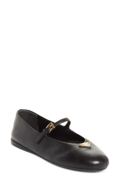 Prada Logo Mary Jane Flat In Brown