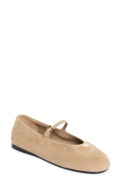 Prada Logo Mary Jane Flat In Neutral