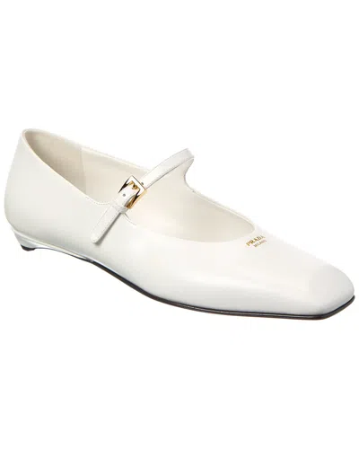 PRADA PRADA LOGO MARY JANE LEATHER FLAT