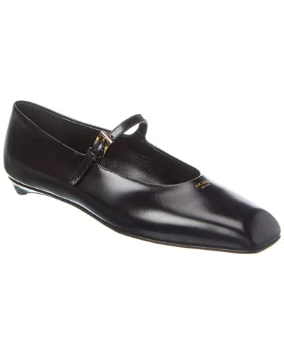 Prada Ballerinas Mary Jane In Brushed Leather In Black