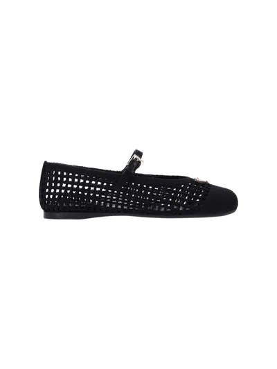 Prada Logo Mesh Ballet Flats In Black