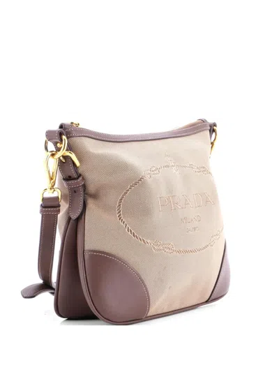 Pre-owned Prada Logo Messenger Bag Canvas With Leather Medium Crossbody Bag In Brown