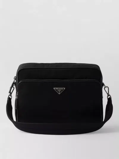 Prada Logo Messenger Bag Nylon Recycled Polyamide In Black