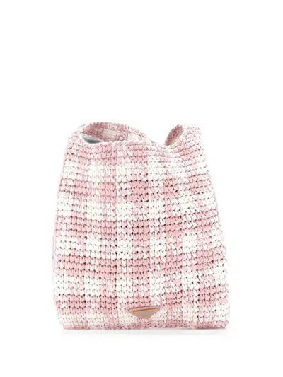 Pre-owned Prada Logo Messenger Bag Printed Raffia Small Crossbody Bag In Pink