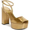 Prada Metallic Leather Ankle-strap Platform Sandals In Platino