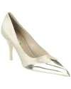Prada Logo Metallic Leather Pointy-toe Pump