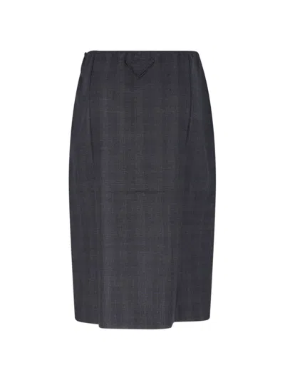 Prada Tailored Anthracite Skirt With Elastic Waistband In Grey