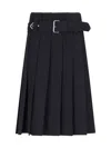Prada Gabardine Pleated Midi Skirt In Blue