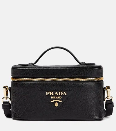 Prada Logo Mini Leather Crossbody Bag In Nero 1
