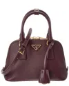 Prada Logo Mini Saffiano Leather Satchel In Burgundy