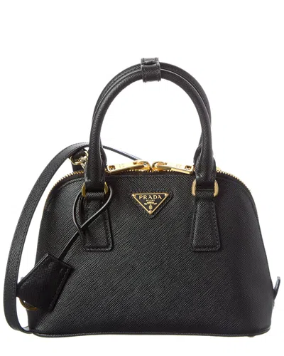 Prada Logo Mini Saffiano Leather Satchel In Black