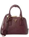 Prada Logo Mini Saffiano Leather Satchel In Burgundy