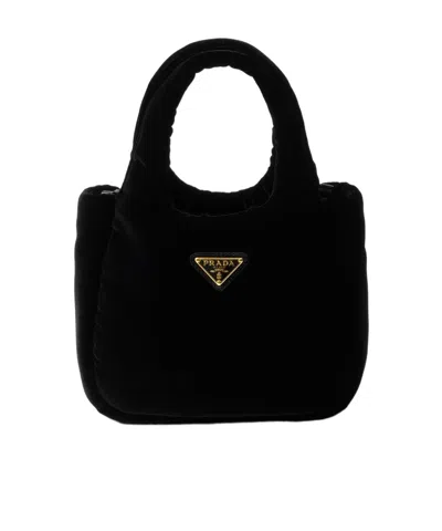 Prada Mini Padded Velvet Tote Bag In Black