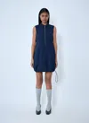 Prada Poplin Mini Dress Sleeveless Drawstring Hem In Blue