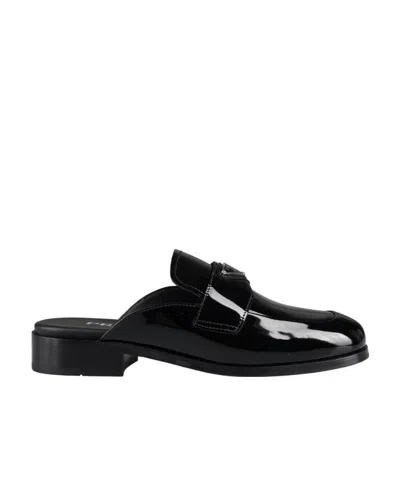 Prada Logo Muller Shoes In Black