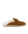 Prada Womens Brown Brand-plaque Suede And Shearling Mules In Cognac