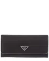 Prada Logo Nylon & Leather Continental Wallet In Black