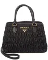 Prada Logo Nylon & Leather Tote In Black