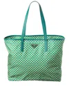 Prada Dnu Inv  Logo Nylon & Leather Tote In Green