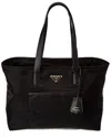 Prada Logo Nylon & Saffiano Leather Tote In Black