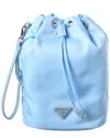 Prada Logo Nylon Bucket Bag In Blue
