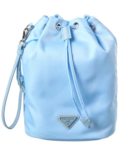 Prada Logo Nylon Bucket Bag In Blue