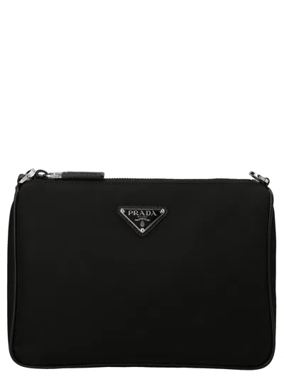 Prada Logo Nylon Crossbody Bag Crossbody Bags Black