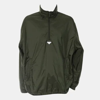 Pre-owned Prada Logo Nylon Hooded Jacket L In Green