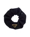 Prada Gathered Black Scrunchie With Triangular Logo Patch