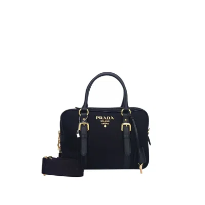 Prada Logo Nylon Top Hand Bag In Black