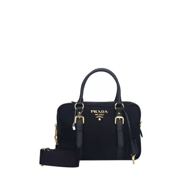 Prada Logo Nylon Top Hand Bag In Black