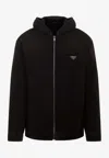 Prada Triangle-logo Velvet Blouson Jacket In Brown