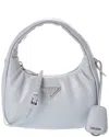 Prada Logo Padded Mini Leather Hobo Bag In Blue