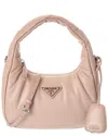 Prada Logo Padded Mini Leather Hobo Bag In Pink
