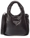 Prada Logo Padded Small Leather Tote In Black