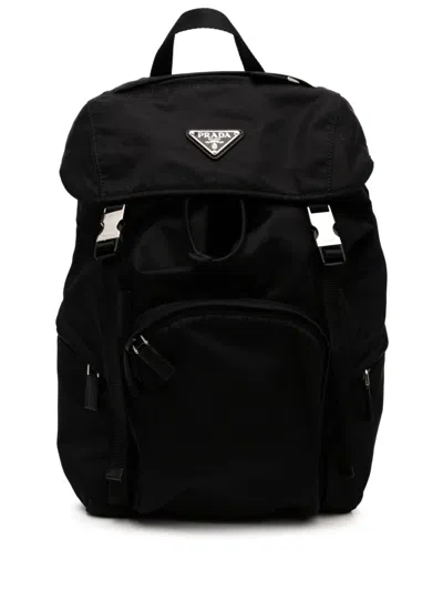 Pre-owned Prada Logo Patch Backpack In Black