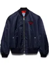 Prada Logo Patch Bomber Jacket In Blue