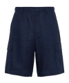 Prada Blue Linen Bermuda Shorts In Blue