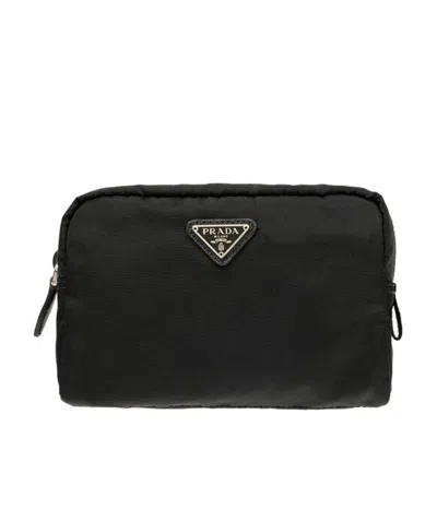 Prada Logo Patch Clutch In Black