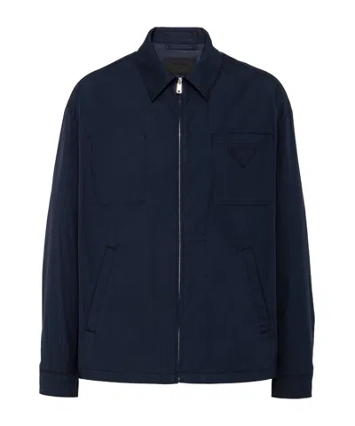 Prada Stretch Cotton Blouson Jacket In Blue