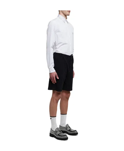 Prada Logo-patch Cotton Shorts In Black